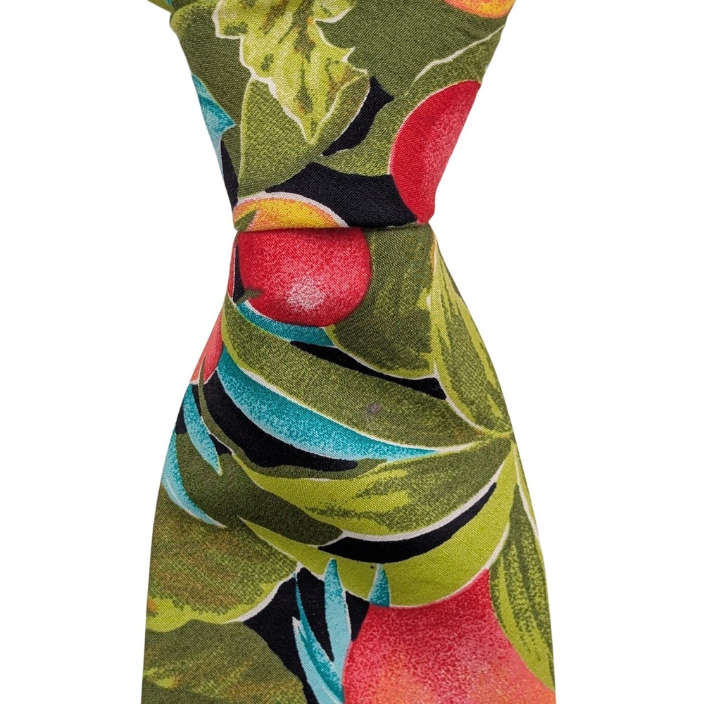 VTG Tango by Max Raab Tropical Fruit Print Tie Mens OS Green Peach Cotton